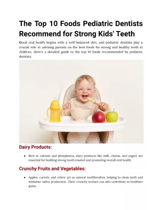 The Top 10 Foods Pediatric Dentists Recommend for Strong Kids' Teeth