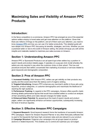 Maximizing Sales and Visibility of Amazon PPC Products - Google Docs