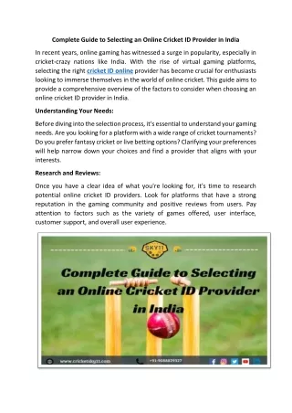Complete Guide to Selecting an Online Cricket ID Provider in India