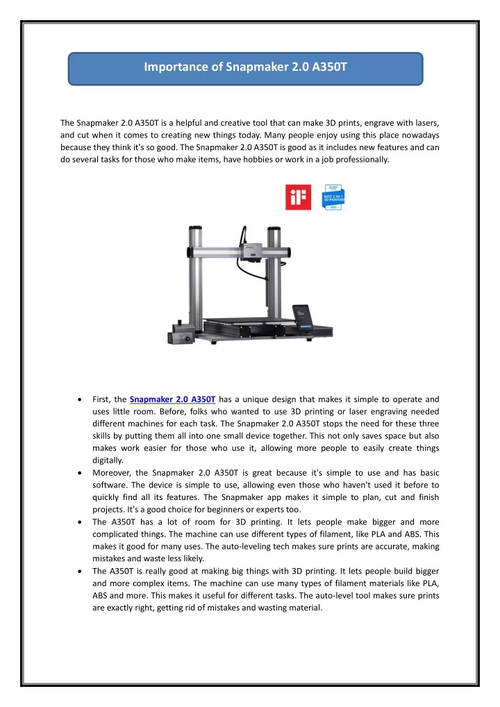 importance of snapmaker 2 0 a350t