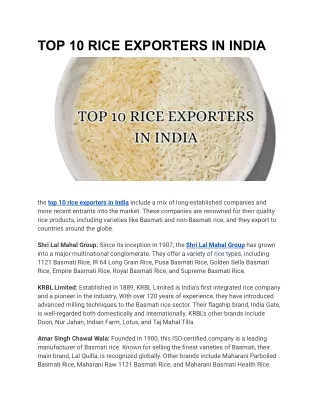 TOP 10 RICE EXPORTERS IN INDIA