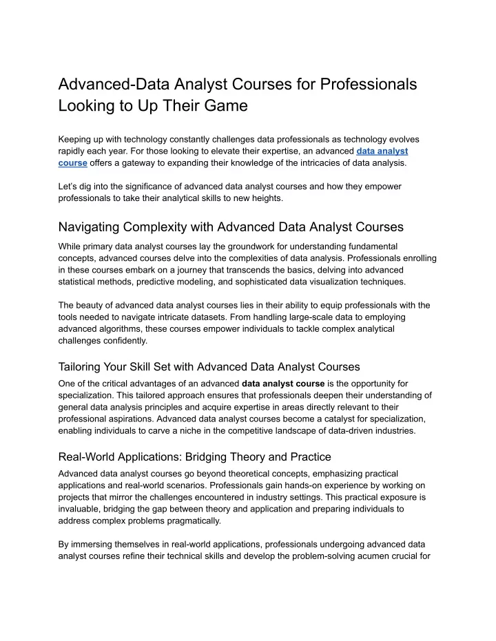 advanced data analyst courses for professionals