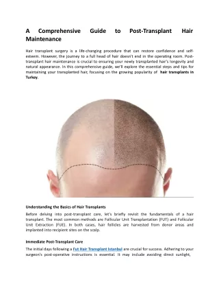 A Comprehensive Guide to Post-Transplant Hair Maintenance