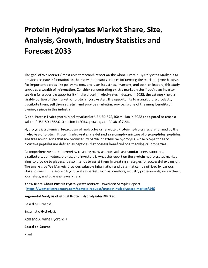 protein hydrolysates market share size analysis