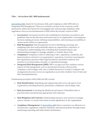 title servicenow grc irm fundamentals