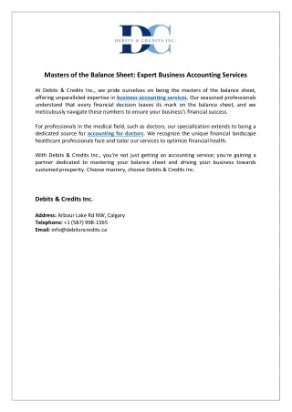 Masters of the Balance Sheet Expert Business Accounting Services