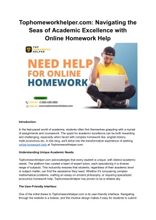 Tophomeworkhelper: Navigating  Academic Excellence with Online Homework Helper