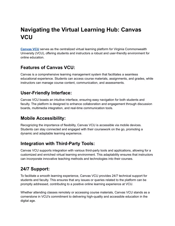 navigating the virtual learning hub canvas vcu