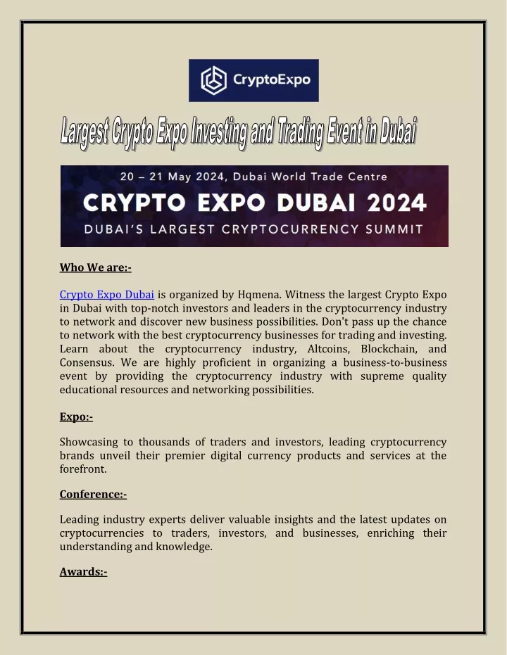 who we are crypto expo dubai is organized