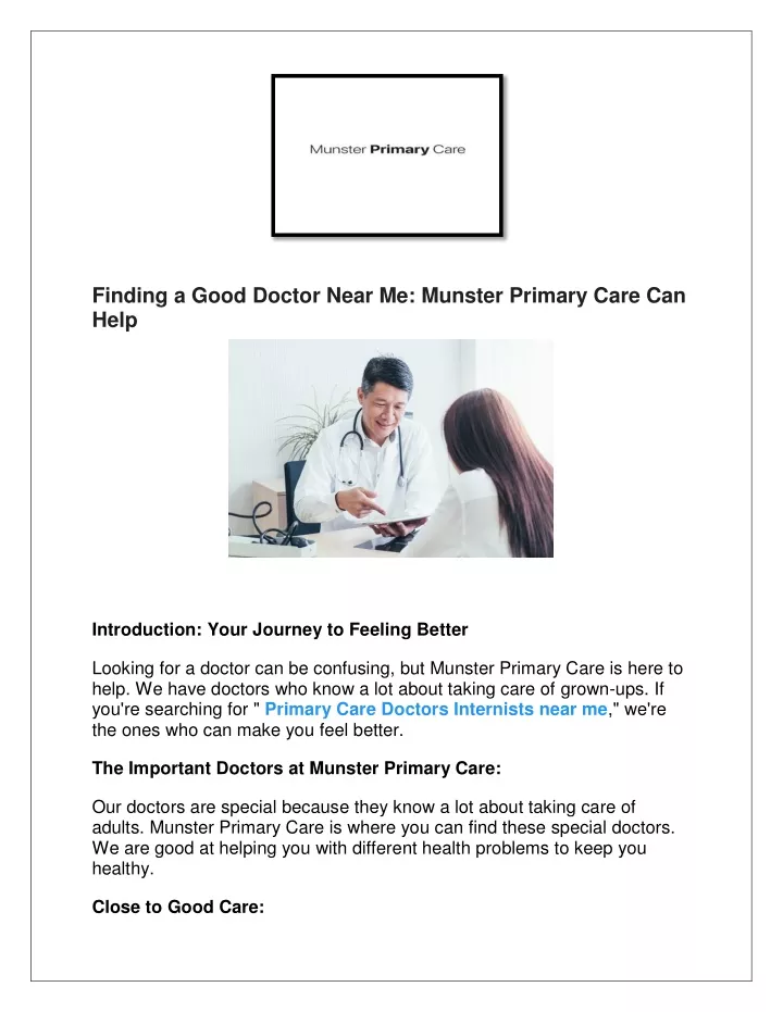finding a good doctor near me munster primary