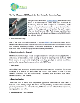 The Top 5 Reasons NBM Pack is the Best Choice for Aluminium Tape