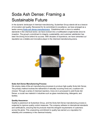 Soda Ash Dense: Framing a Sustainable Future