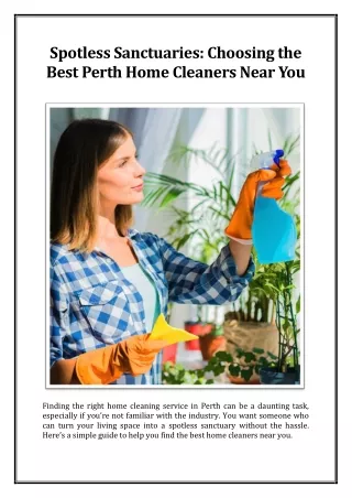 Spotless Sanctuaries: Choosing the Best Perth Home Cleaners Near You