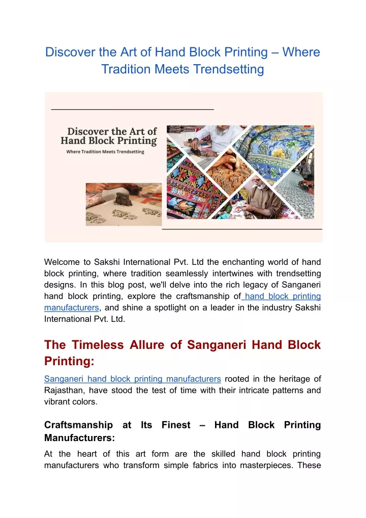 discover the art of hand block printing where