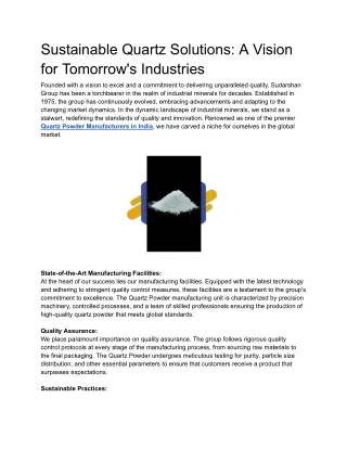 Sustainable Quartz Solutions: A Vision for Tomorrow's Industries