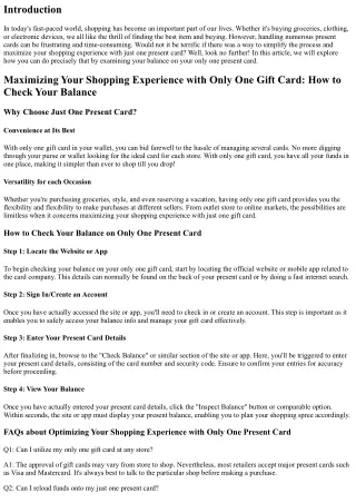 Optimizing Your Shopping Experience with Only One Gift Card: How to Inspect Your