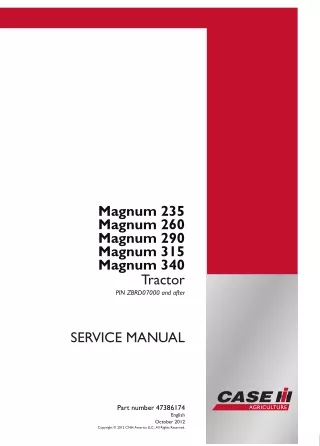 CASE IH Magnum 315 Tractor Service Repair Manual (PIN ZBRD07000 and after)