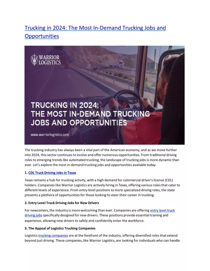trucking in 2024 the most in demand trucking jobs