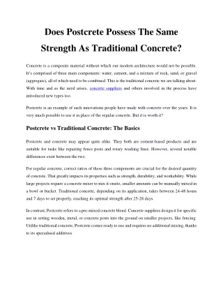 Does Postcrete Possess The Same Strength As Traditional Concrete
