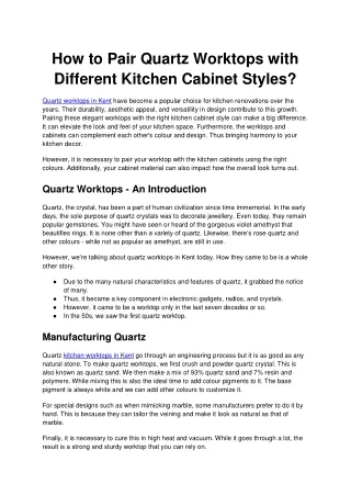 How to Pair Quartz Worktops with Different Kitchen Cabinet Styles