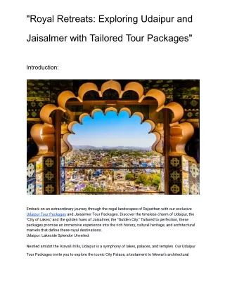 "Royal Retreats: Exploring Udaipur and Jaisalmer with Tailored Tour Packages"