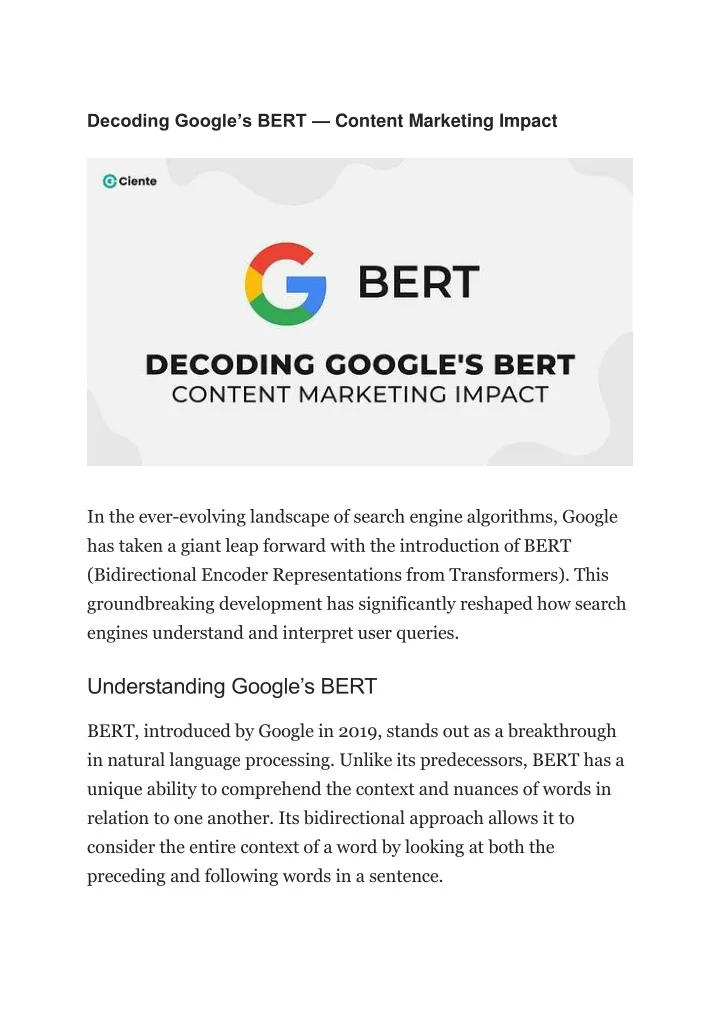 decoding google s bert content marketing impact