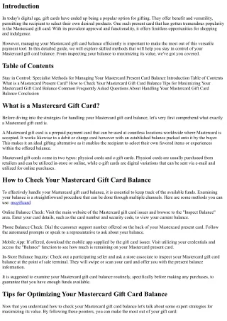 Remain in Control: Professional Techniques for Managing Your Mastercard Gift Car