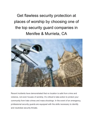 Get flawless security protection at places of worship by choosing one of the top security guard companies in Menifee & M