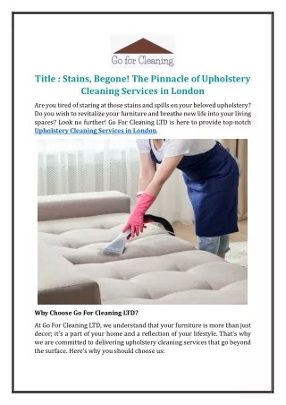 Stains, Begone! The Pinnacle of Upholstery Cleaning Services in London