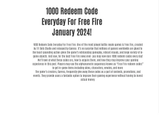 1000 Redeem Code Everyday For Free Fire January 2024!
