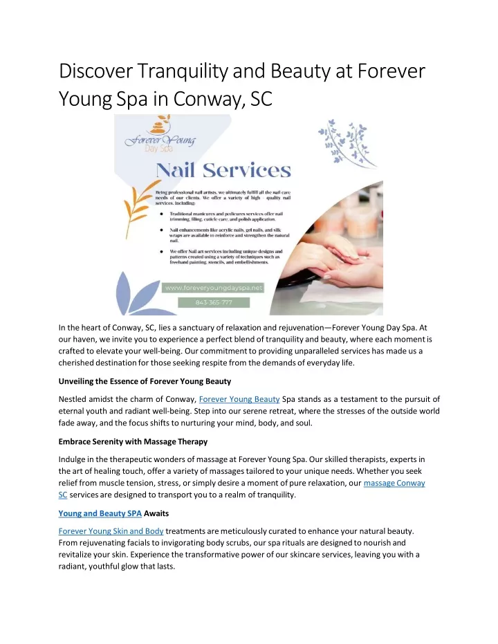 discover tranquility and beauty at forever young spa in conway sc