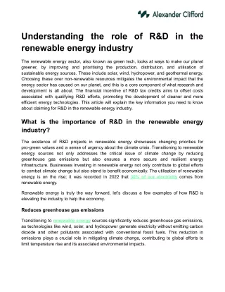 Understanding the role of R&D in the renewable energy industry