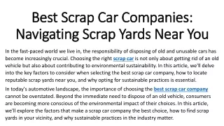 Best Scrap Car Companies Navigating Scrap Yards Near You