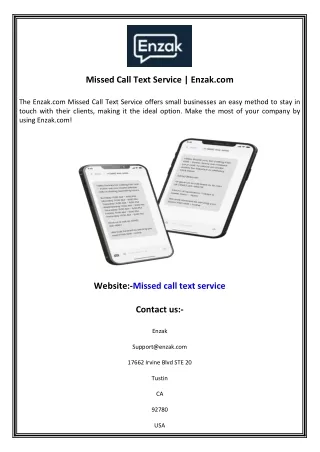 Missed Call Text Service  Enzak.com