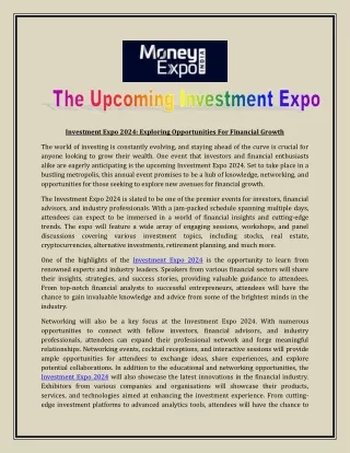The Upcoming Investment Expo