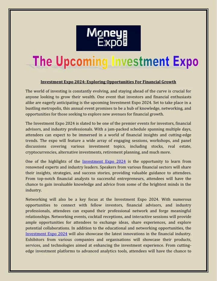 investment expo 2024 exploring opportunities