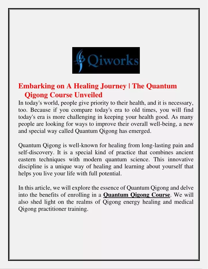 embarking on a healing journey the quantum qigong