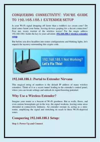 Conquering Connectivity: Your Guide to 192.168.188.1 Extender Setup