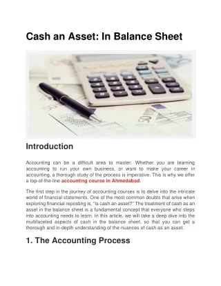 Cash an Asset: In Balance Sheet