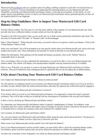 Step-by-Step Instructions: How to Examine Your Mastercard Gift Card Balance Onli