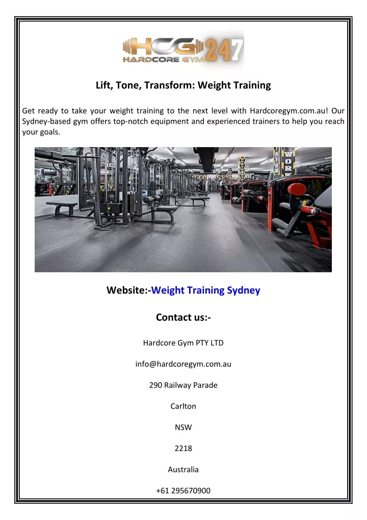 lift tone transform weight training