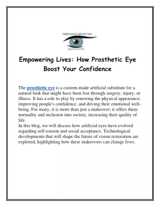 Empowering Lives How Prosthetic Eye Boost Your Confidence