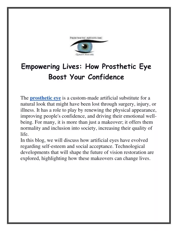 empowering lives how prosthetic eye boost your