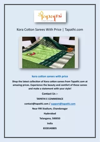 Kora Cotton Sarees With Price | Tapathi.com