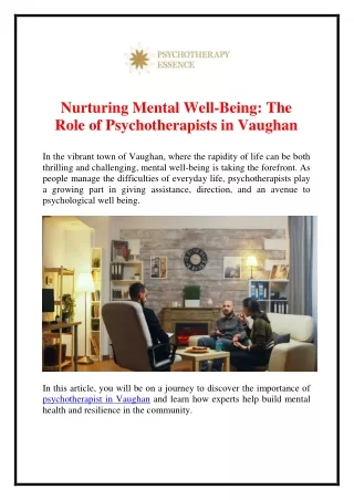 Nurturing Mental Well-Being: The Role of Psychotherapists in Vaughan