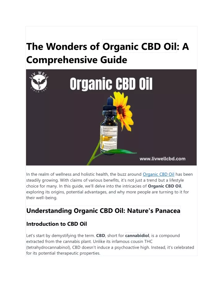 the wonders of organic cbd oil a comprehensive