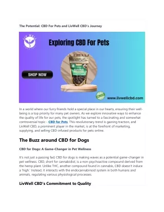 the potential cbd for pets and livwell