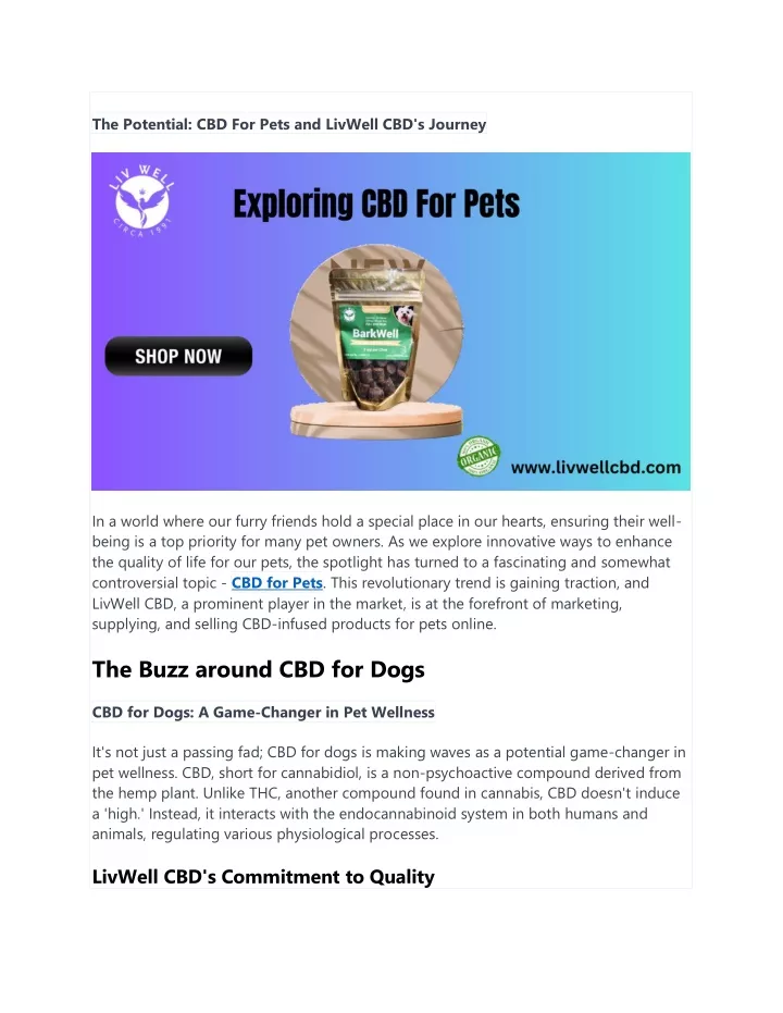 the potential cbd for pets and livwell