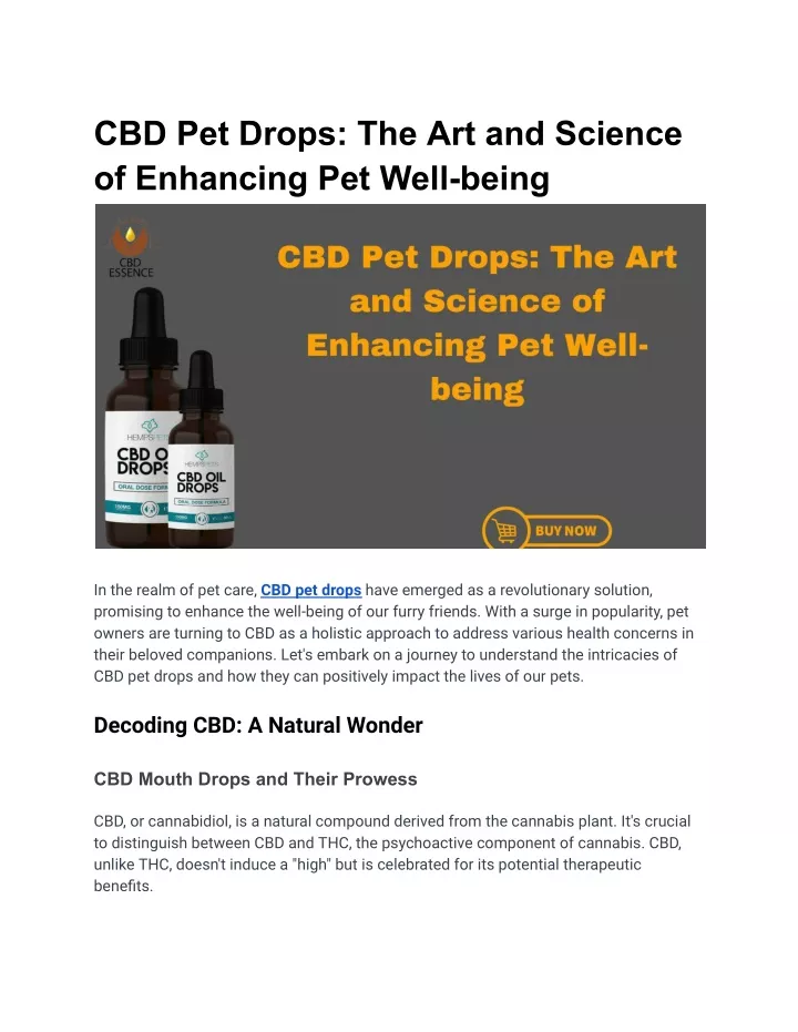 cbd pet drops the art and science of enhancing