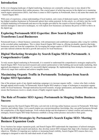 Mastering Digital Marketing in Portsmouth: Insights from Search Engine SEO Exper